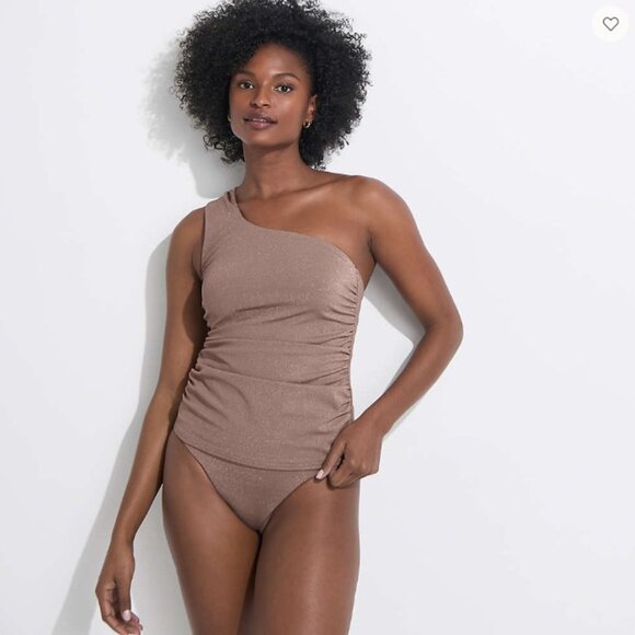 Lands’ End Shine Shirred One Shoulder Tankini Swimsuit Top - Size: 4 Long - NWT - Picture 2 of 10